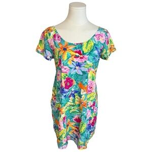 JAMS WORLD Babydoll Mini Dress Vintage Y2K size M Bright Floral Vacation Resort‎